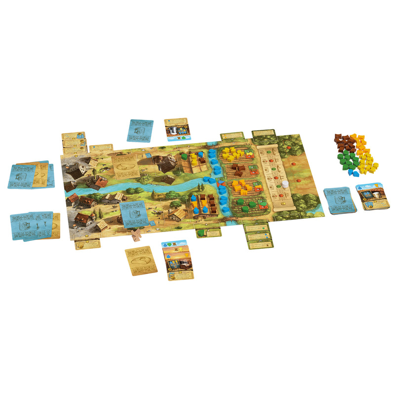 Load image into Gallery viewer, Beer &amp; Bread Board Game - setup game displayed including game board, tokens, and cards.
