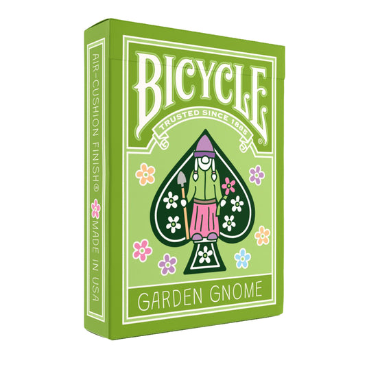 Bicycle Garden Gnome Playing Cards - front of packaging featuring art of garden gnome. 