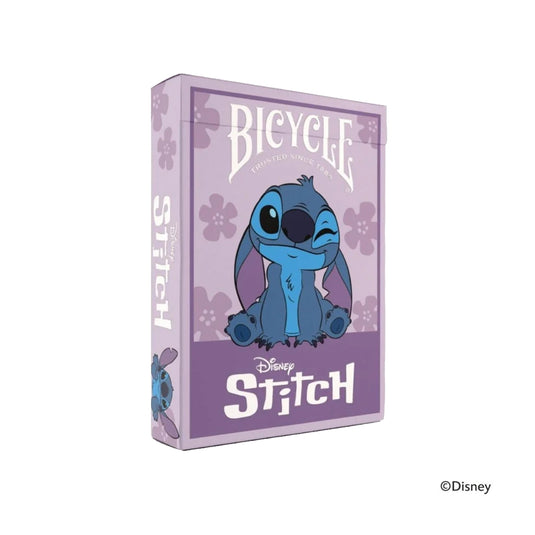 Bicycle Disney Stitch Purple Playing Cards- front of packaging featuring illustration of Stitch on a purple background. 