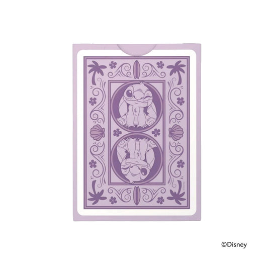 Bicycle Disney Stitch Purple Playing Cards - back of packaging featuring illustrations of stitch in purple. 
