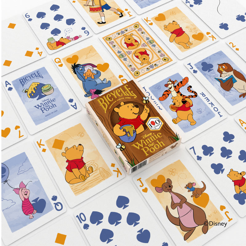 Load image into Gallery viewer, Bicycle Disney Winnie the Pooh Playing Cards - box and playing cards displayed, each face card features art of Winnie the Pooh characters.
