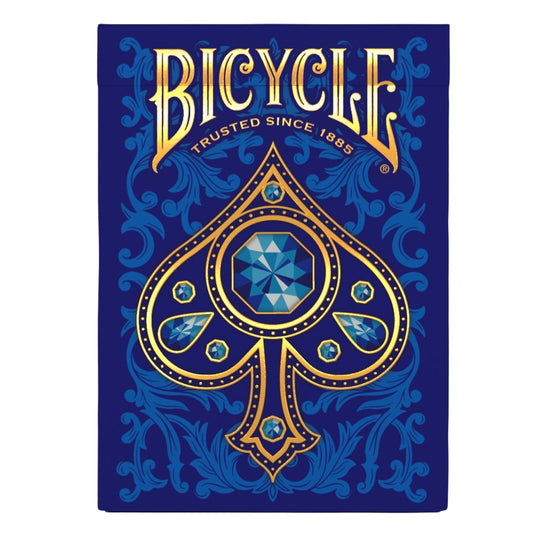 Bicycle Royal Playing Cards - Front of packaging with art of blue gems inside a spade.