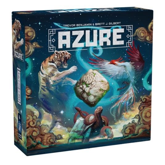 Azure Board Game - front of box featuring illustrations of the four auspicious beasts.