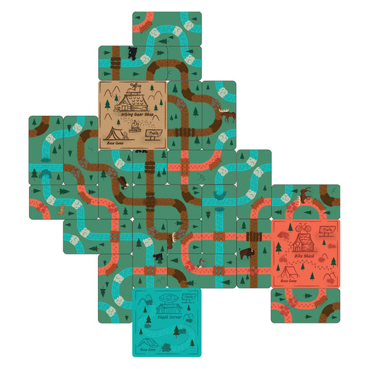 Trailblazers: Travel Edition Board Game - view of setup game with game cards forming paths. 