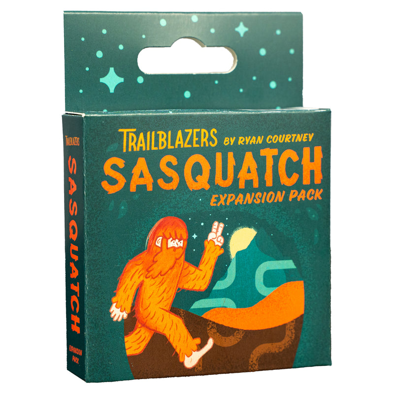 Load image into Gallery viewer, Trailblazers: Sasquatch Board Game Expansion Pack - front of packaging featuring art of sasquatch.
