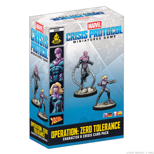 Marvel: Crisis Protocol - Operation: Zero Tolerance Character & Crisis Card Pack - front of box featuring images of two prime sentinels. 