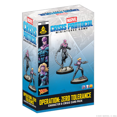 Marvel: Crisis Protocol - Operation: Zero Tolerance Character & Crisis Card Pack - front of box featuring images of two prime sentinels. 