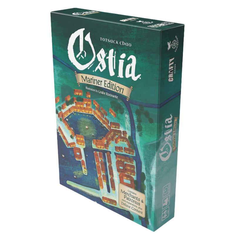 Load image into Gallery viewer, Ostia: Mariner Edition - Front of box featuring art of buildings surounding a lake.

