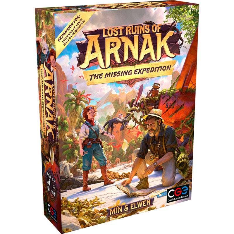 Load image into Gallery viewer, Lost Ruins of Arnak: The Missing Expedition - front of box featuring art of explorers in front of ruins. 
