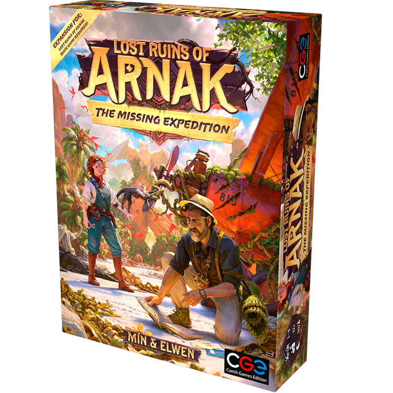 Load image into Gallery viewer, Lost Ruins of Arnak: The Missing Expedition - front of box featuring art of explorers in front of ruins. 

