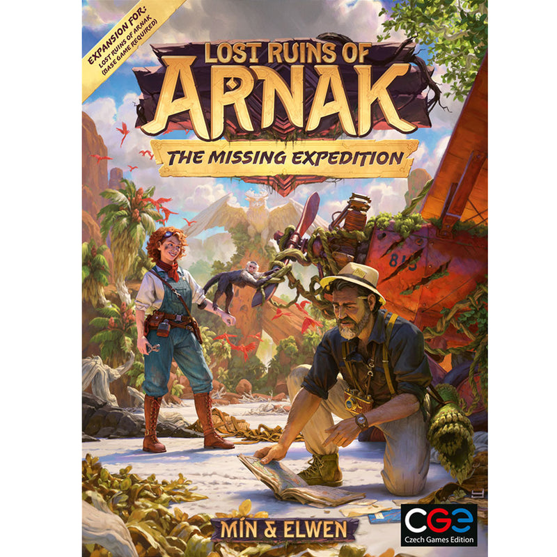Load image into Gallery viewer, Lost Ruins of Arnak: The Missing Expedition - front of box featuring art of explorers in front of ruins. 
