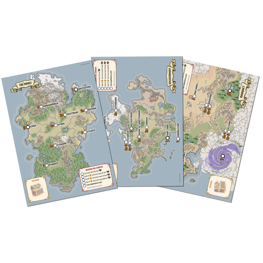 Codenames: Critical Role Adventures - Three campaign maps shown.