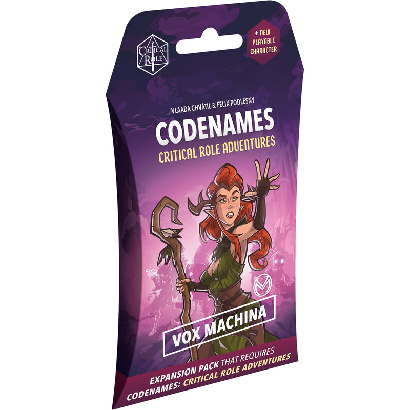 Load image into Gallery viewer, Codenames: Critical Role Adventures Vox Machina Expansion Pack - Front of packaging featuring art of Vox Machina character.
