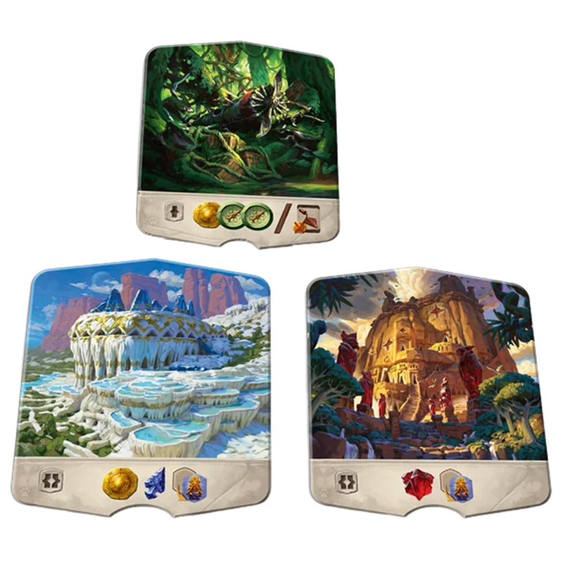 Load image into Gallery viewer, Lost Ruins of Arnak: Surprise Shipment  Expansion - Three sample tiles shown.
