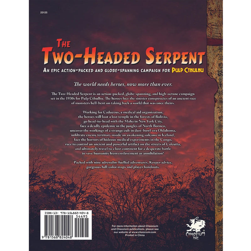 Load image into Gallery viewer, Call Of Cthulhu: Two Headed Serpent - back of book with book description and barcode. 
