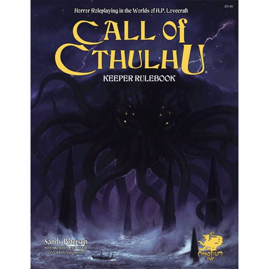 Cover of 'Call of Cthulhu' Keeper Rulebook with a dark creature and stormy sea background.