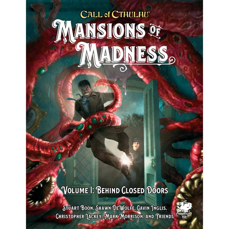 Load image into Gallery viewer, Call Of Cthulhu: Mansions Of Madness - front book cover featuring art of characters fighting a giant monster.
