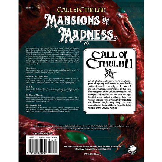 Call Of Cthulhu: Mansions Of Madness - back of book with book description and barcode. 