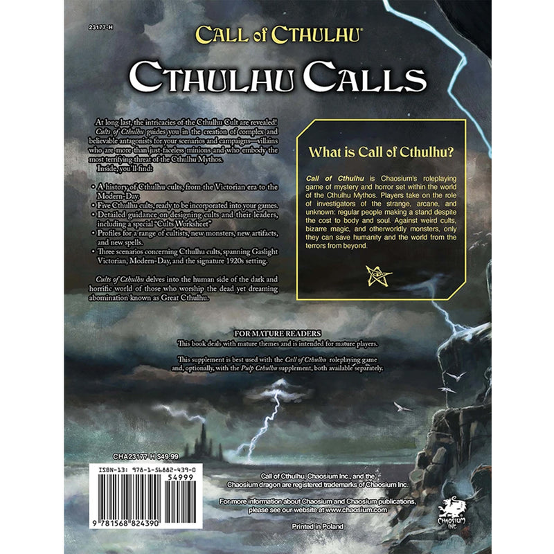 Load image into Gallery viewer, Call of Cthulhu: Cults of Cthulhu - back of book with book description and barcode. 

