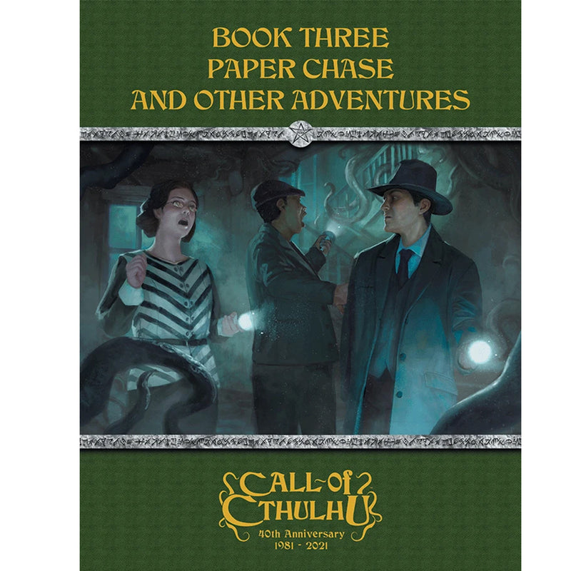 Load image into Gallery viewer, Call of Cthulhu: Starter Box Set, 7th Edition - view of 'Book Three' Paper Chase and Other Adventures' book cover.
