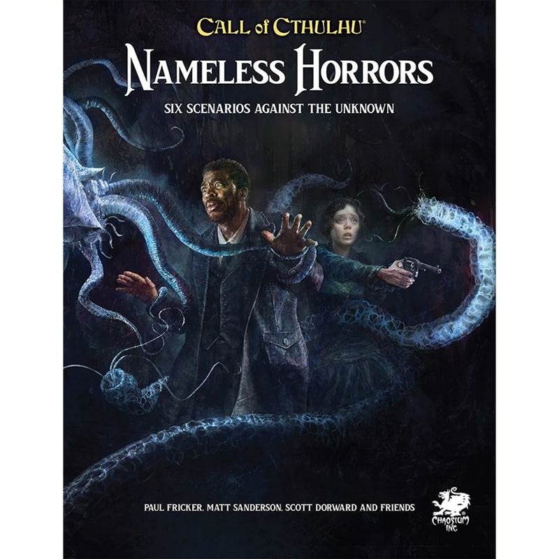 Load image into Gallery viewer, Call of Cthulhu: Nameless Horrors, 2nd Edition - book cover featuring art of characters next to monsters.
