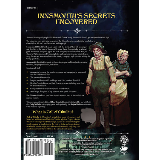Call of Cthulhu: Innsmouth - Back cover with game description and barcode.