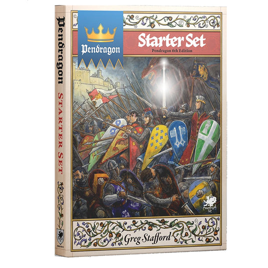 Pendragon: Starter Box Set - front of box featuring art of knights on a battlefield. 