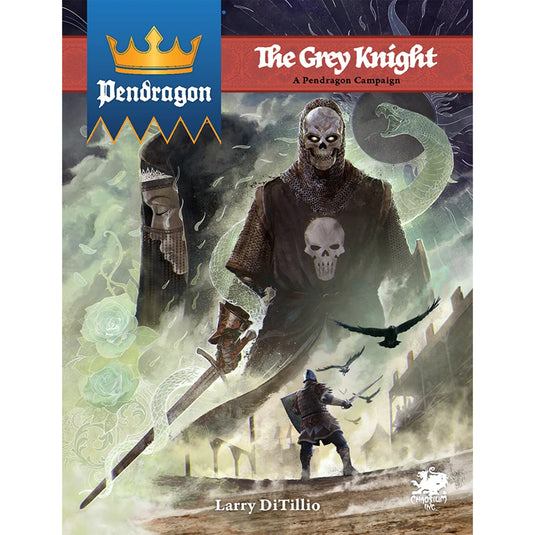Pendragon: The Grey Knight - book cover featuring art of a knight. 