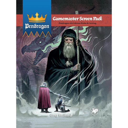 Pendragon Gamemaster Screen Pack book cover with a wizard and dragon illustration.