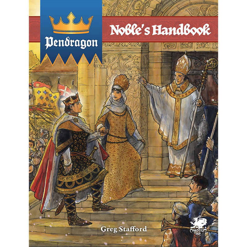 Load image into Gallery viewer, Pendragon Noble's Handbook - Front cover featuring art of nobles at a church.
