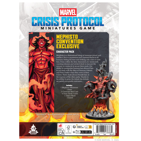 Marvel: Crisis Protocol – Mephisto Convention Exclusive - back of box with overview and contents list