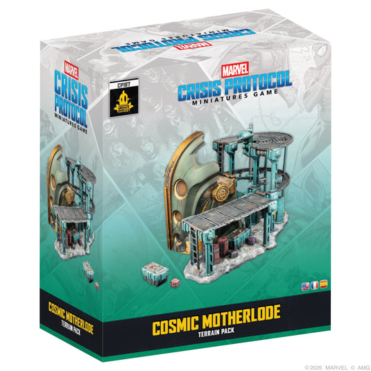 Marvel: Crisis Protocol – Cosmic Motherlode Terrain Pack- Front of box featuring image of Cosmic Motherlode terrain miniature.