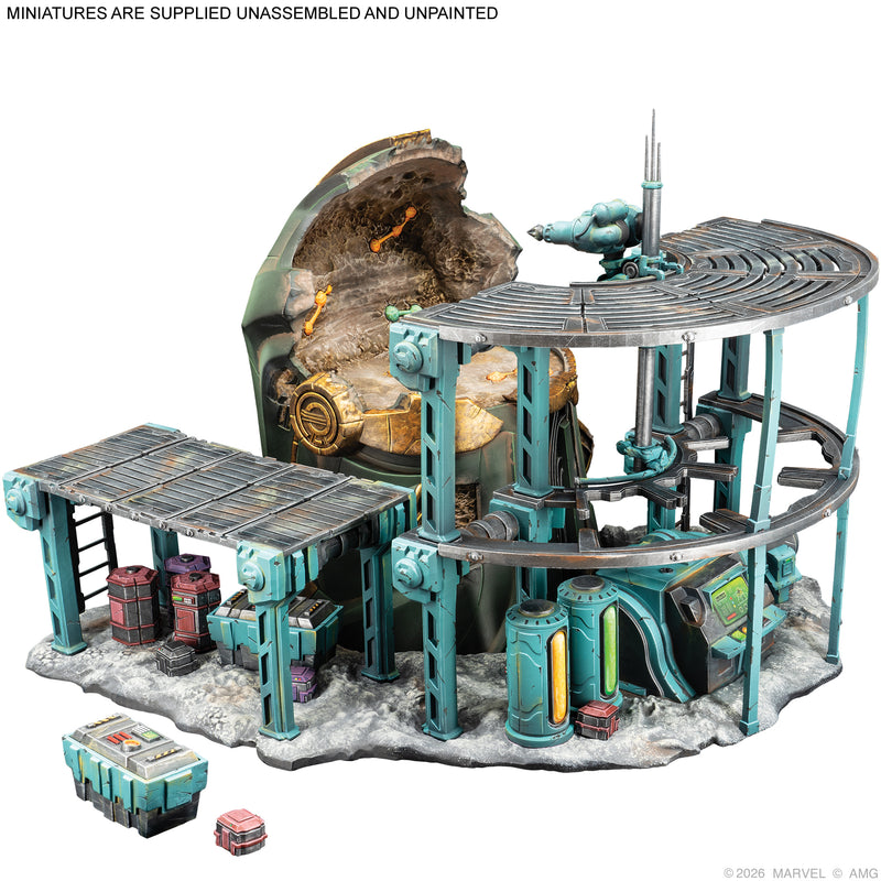 Load image into Gallery viewer, Marvel: Crisis Protocol – Cosmic Motherlode Terrain Pack - Assembled and painted Motherlode Terrain miniature displayed with note that miniatures are supplied unassembled and unpainted. 
