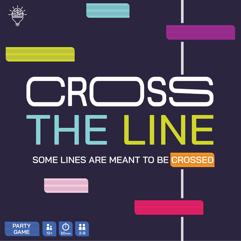 Load image into Gallery viewer, Cross The Line Part Game - front of box with geometric design. Box indicates it is for ages 12+ and 2 to 8 players.
