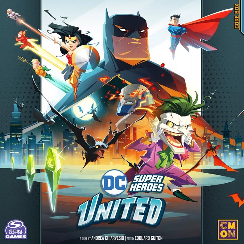 Load image into Gallery viewer, DC Super Heroes United Core Box - Front of box featuring art of DC characters including Batman, Superman, and the Joker.
