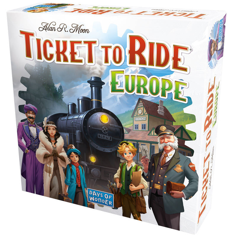 Load image into Gallery viewer, Ticket to Ride: Europe Board Game - view of front of box featuring art of train station.
