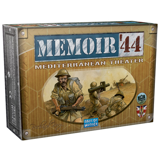 Memoir '44: Mediterranean Theater Board Game Expansion - front of box featuring illustrations of soldiers.