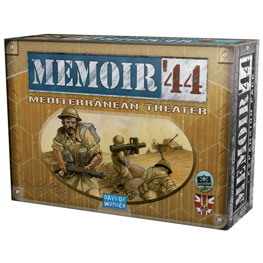 Memoir '44: Mediterranean Theater Board Game Expansion - front of box featuring illustrations of soldiers.