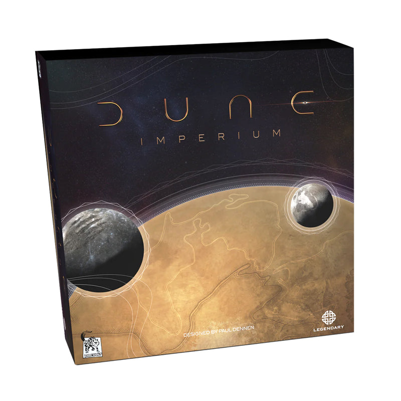 Load image into Gallery viewer, Dune: Imperium Board Game - front of box featuring art of planets.
