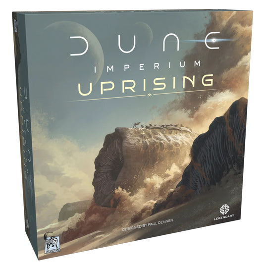 Dune: Imperium - Uprising Expansion - front of box featuring art of characters on top of sand worm.