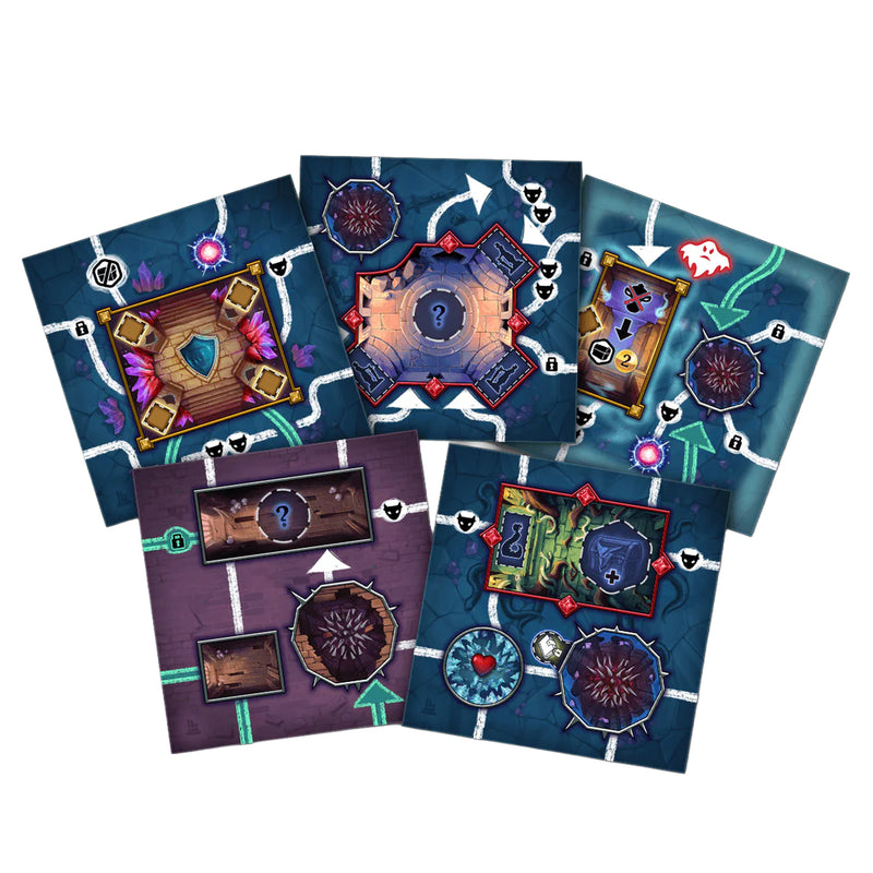 Load image into Gallery viewer, Clank! Catacombs: Lairs and Lost Chambers - sample map tiles displayed.
