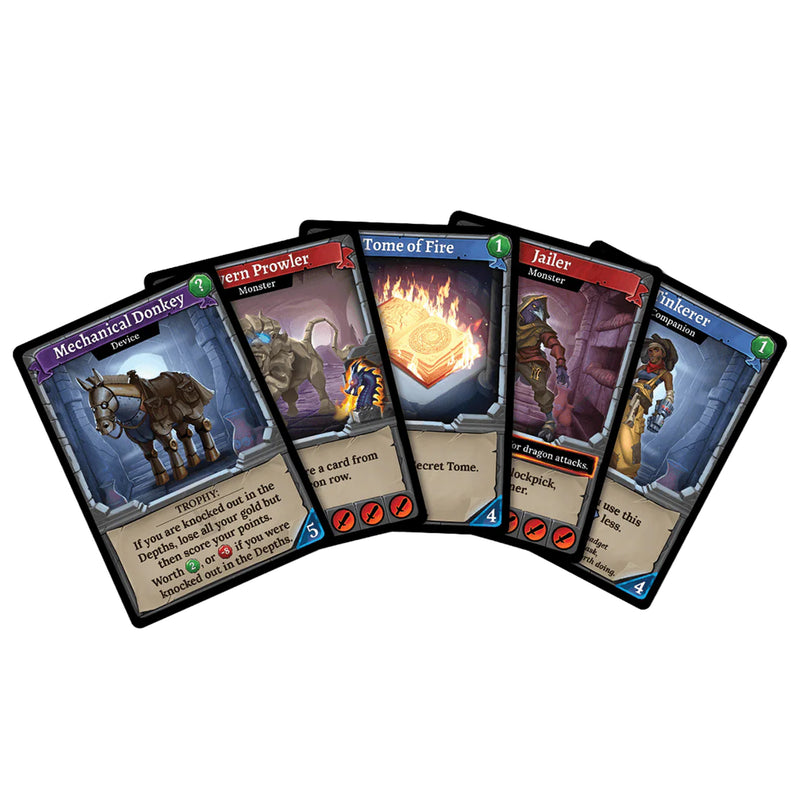 Load image into Gallery viewer, Clank! Catacombs: Lairs and Lost Chambers - sample dungeon deck cards displayed.
