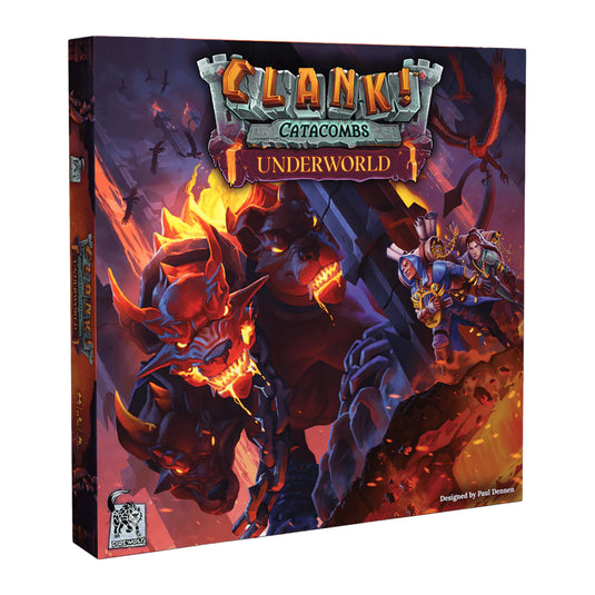 Clank! Catacombs: Underworld - front of box featuring art of explorers in the underworld. 