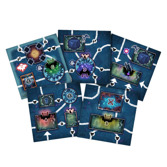 Clank! Catacombs: Underworld - sample underworld map tiles displayed.