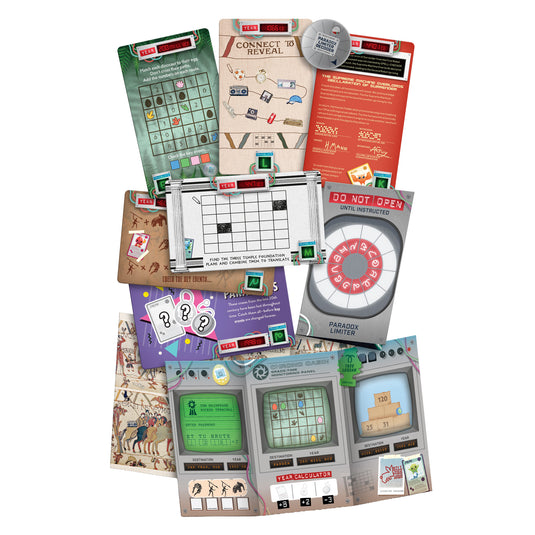 Escape Through Time Puzzle Game - sample puzzles cards shown.