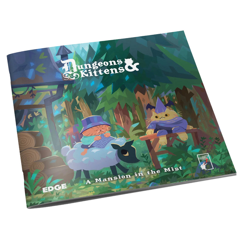 Load image into Gallery viewer, Dungeons &amp; Kittens Storyteller's Kit - Front cover with art of kitten characters in the woods next to a house. 
