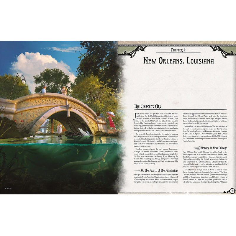 Load image into Gallery viewer, Arkham Horror RPG - Songs of New Orleans Setting Guide - New Orleans chapter 1 page shown. 
