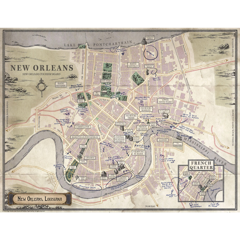 Load image into Gallery viewer, Arkham Horror RPG - Songs of New Orleans Setting Guide - New Orleans city map displayed. 
