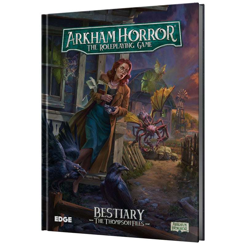 Load image into Gallery viewer, Arkham Horror RPG - The Thompson Files - front of book featuring art of Arkham investigator and monsters.
