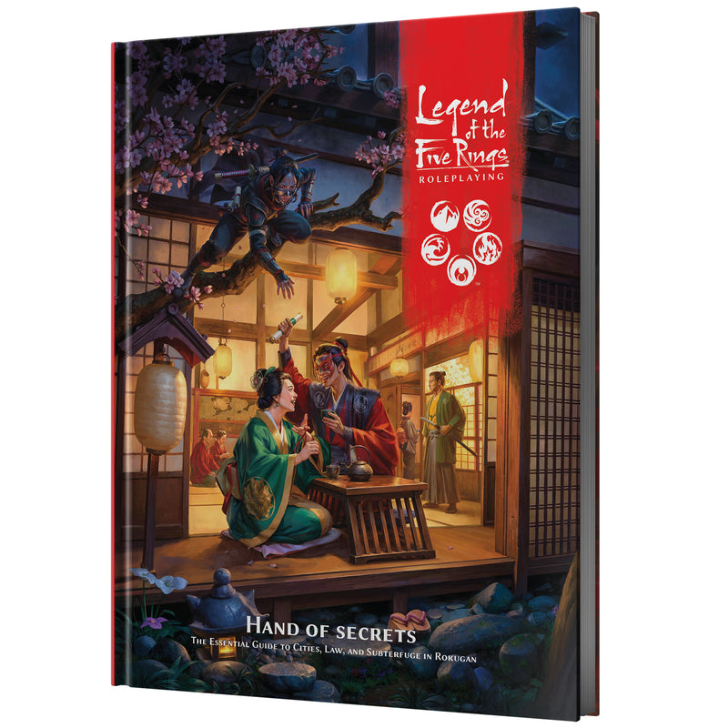 Load image into Gallery viewer, Legend of the Five Rings - Hand of Secrets - Front cover of book with art of characters in traditional Japanese 
